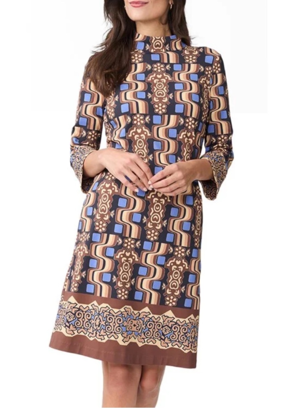 J. McLaughlin Zelda Polynesian Print Dress, size XL, 3/4 sleeve jersey knit